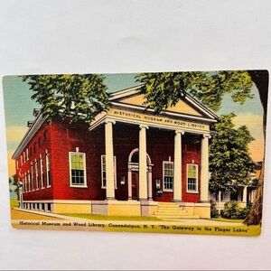 Vintage VTG Historical Museum and Wood Library Canandaigua New York Postcard